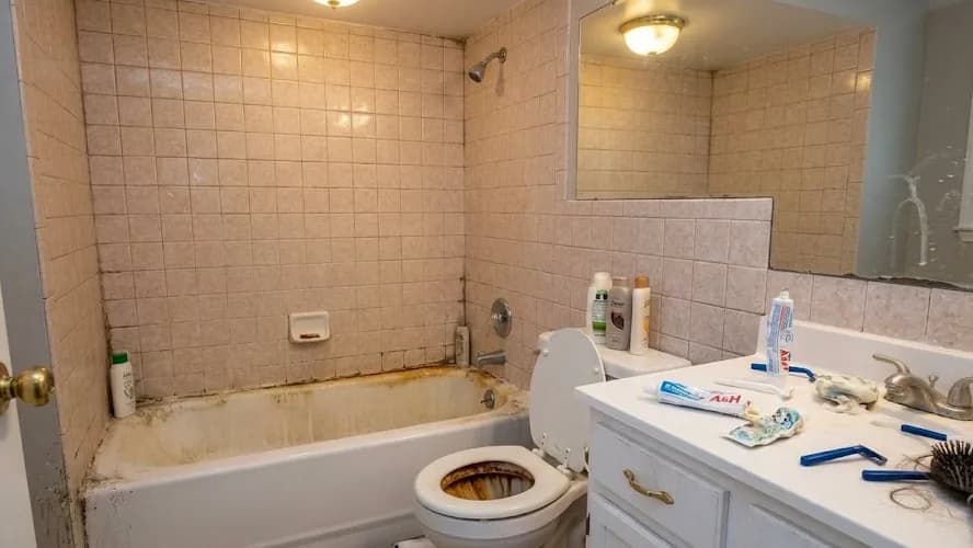 Bathroom vanity before cleaning